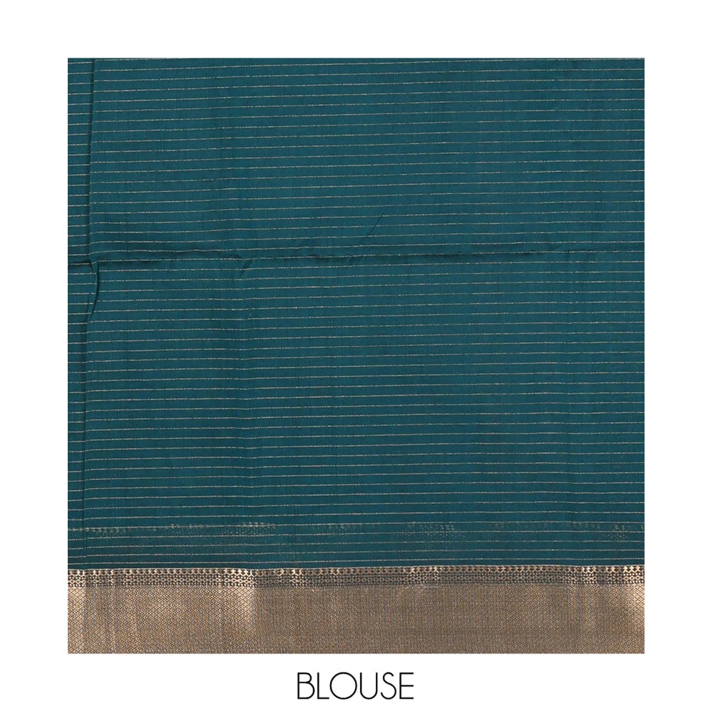 Pothys Blue Maheshwari Cotton Saree, Accentuated with Zari Checks, Highlighted by a Traditional Zari Border, Gleaming Zari Woven Pallu, and a Matching Blouse