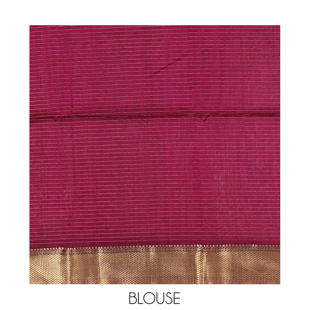Pothys Wine Maheshwari Cotton Saree, Accentuated with Zari Checks, Highlighted by a Traditional Zari Border, Gleaming Zari Woven Pallu, and a Matching Blouse
