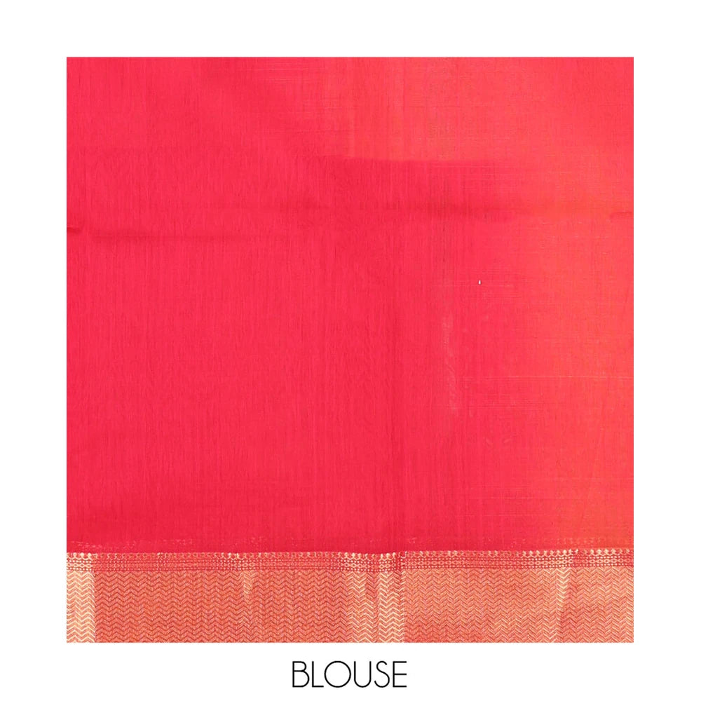 Pothys Pink Maheshwari Cotton Saree, Embellished with Buttas, Highlighted by a Traditional Zari Border, Zari Gleamed Up Pallu, and Matching Blouse