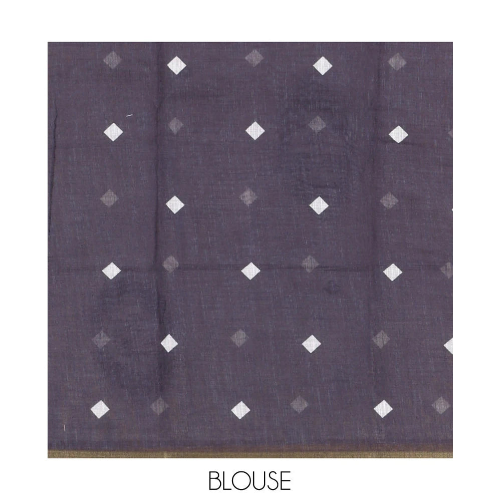 Pothys Borderless Cream Linen Cotton Saree, Adorned with Face Print, Contrast Pallu of Chevron Stripes and Face Print, a Contrast Blouse