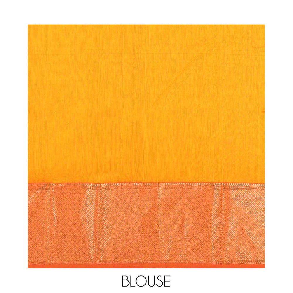 Pothys Orange Zari Buttas Maheshwari Cotton Saree, a Contrast Traditional Zari Border, Pallu of Zari Buttas, and a Matching Blouse