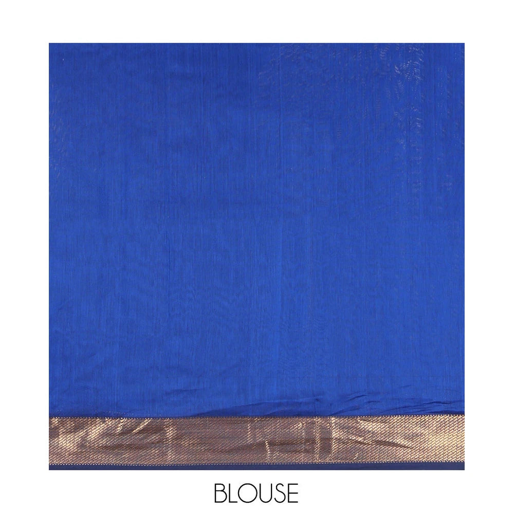 Pothys M.s Blue Maheshwari Cotton Saree, Embellished with Zari Buttas, a Contrast Zari Border, Zari Buttas Woven Pallu, and a Matching Blouse