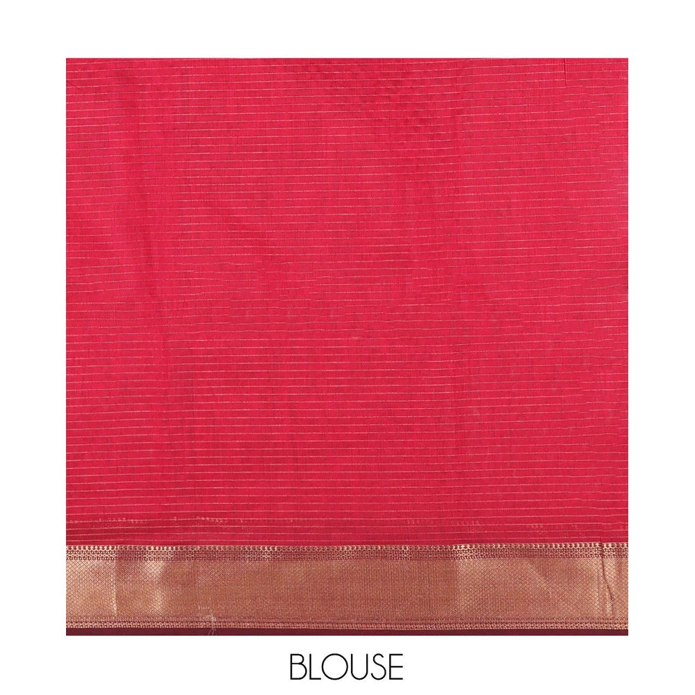 Pothys Red Maheshwari Cotton Saree, Woven with Zari Checks, a Traditional Zari Border, Gleaming Zari Pallu, and a Matching Blouse