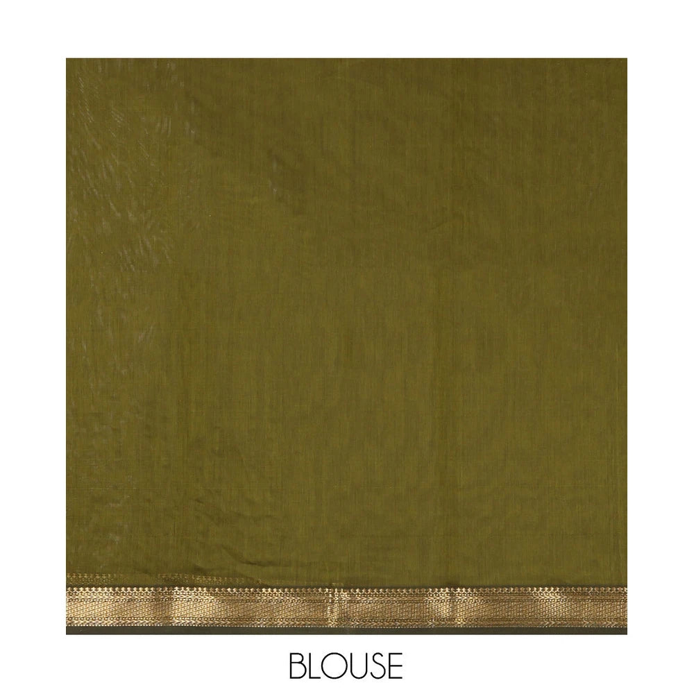 Pothys Green Maheshwari Cotton Saree, Bedecked with Zari Buttas, a Traditional Zari Border, Zari Woven Pallu, and a Matching Blouse
