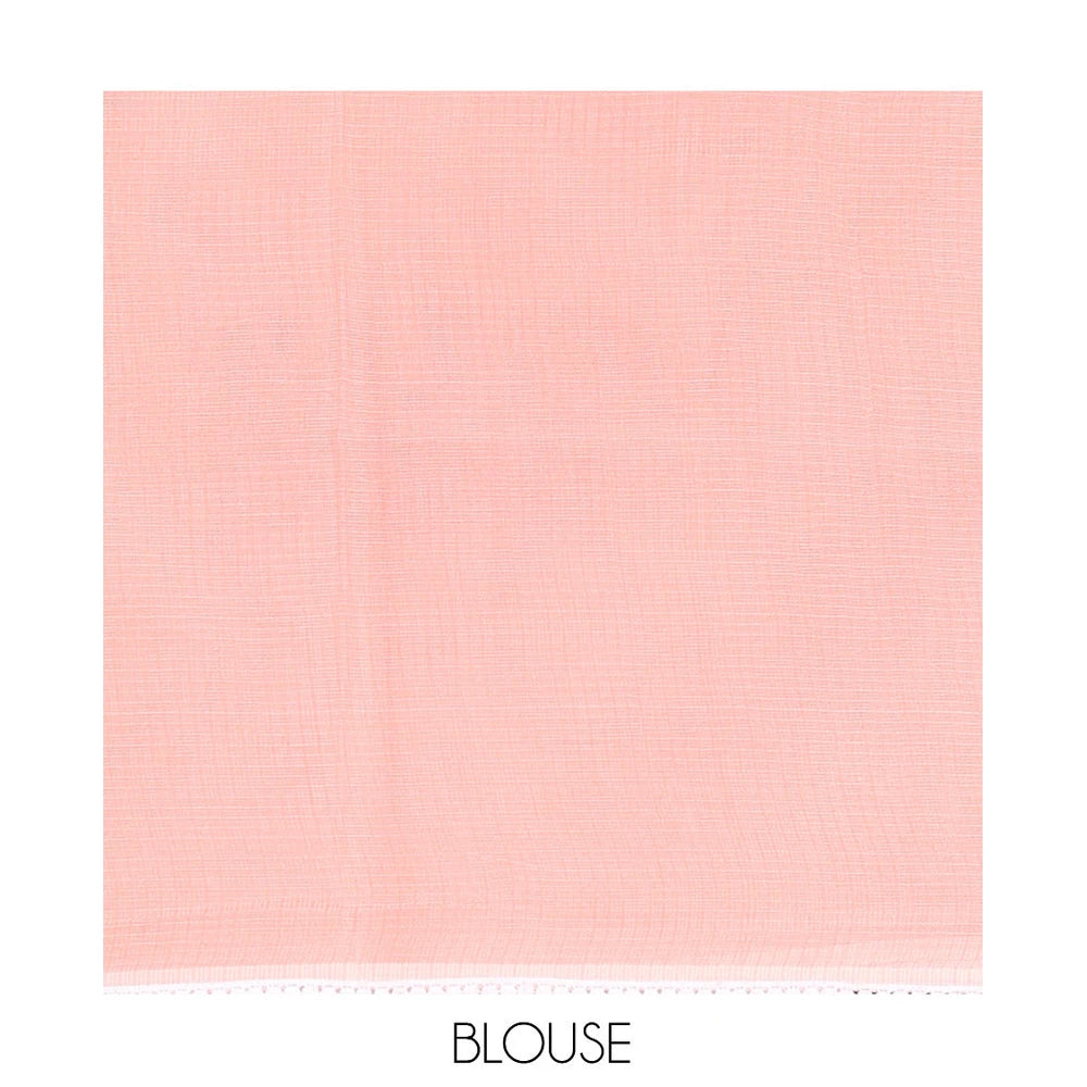 Pothys Pastel Pink Kota Doria Saree, Delicately Woven with Butterfly Buttas, a Lace Border, a Matching Blouse