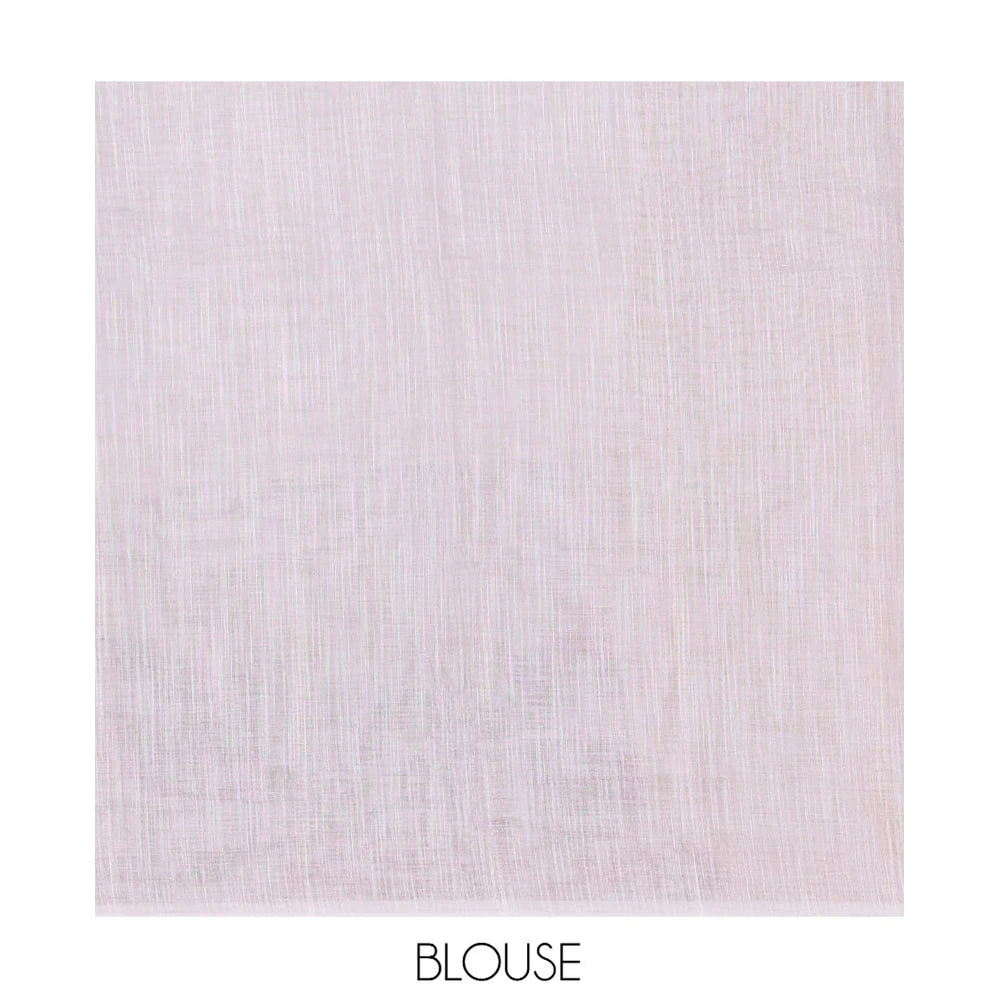 Pothys Violet Linen Cotton Saree, Subtly Sparkled with Polka Dot Buttas, a Contrast Border, a Contrast Blouse