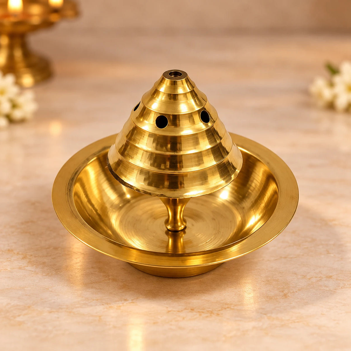 Brass Incense Burner – Traditional Cone-Shaped Dhoop Stand (2 Inches)
