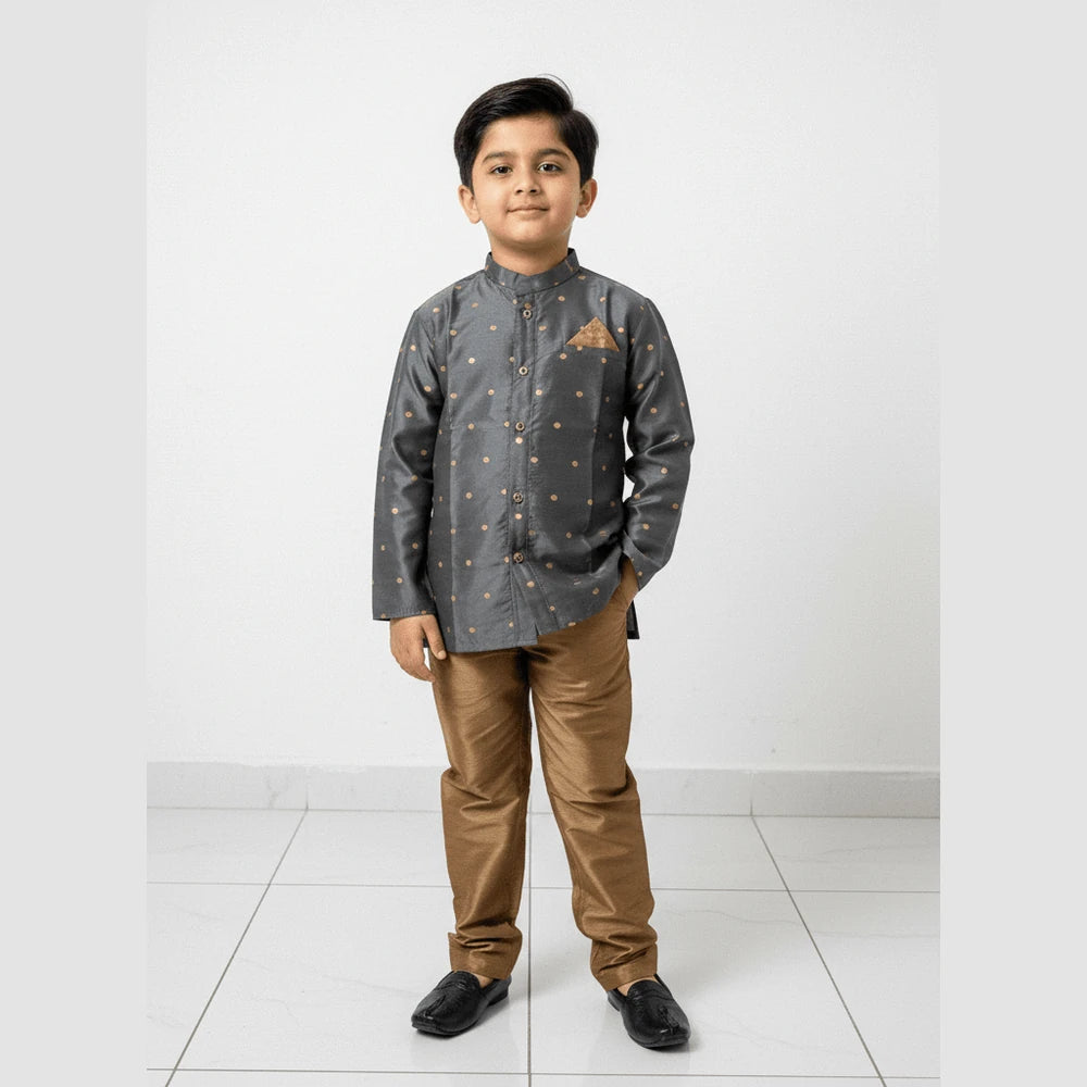 Boys Grey with chikoo Overcoat Sherwani KP156