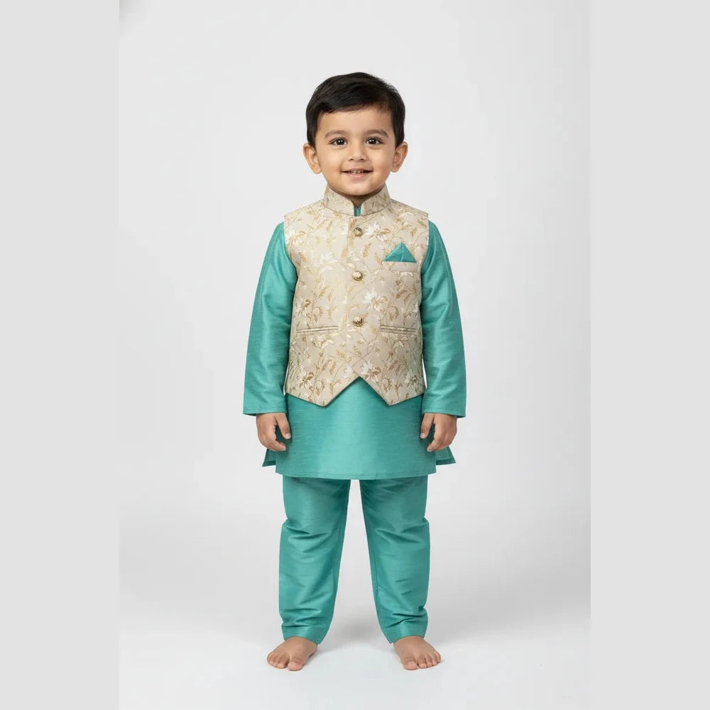 Boys Overcoat Sherwani in Rama Green KP075