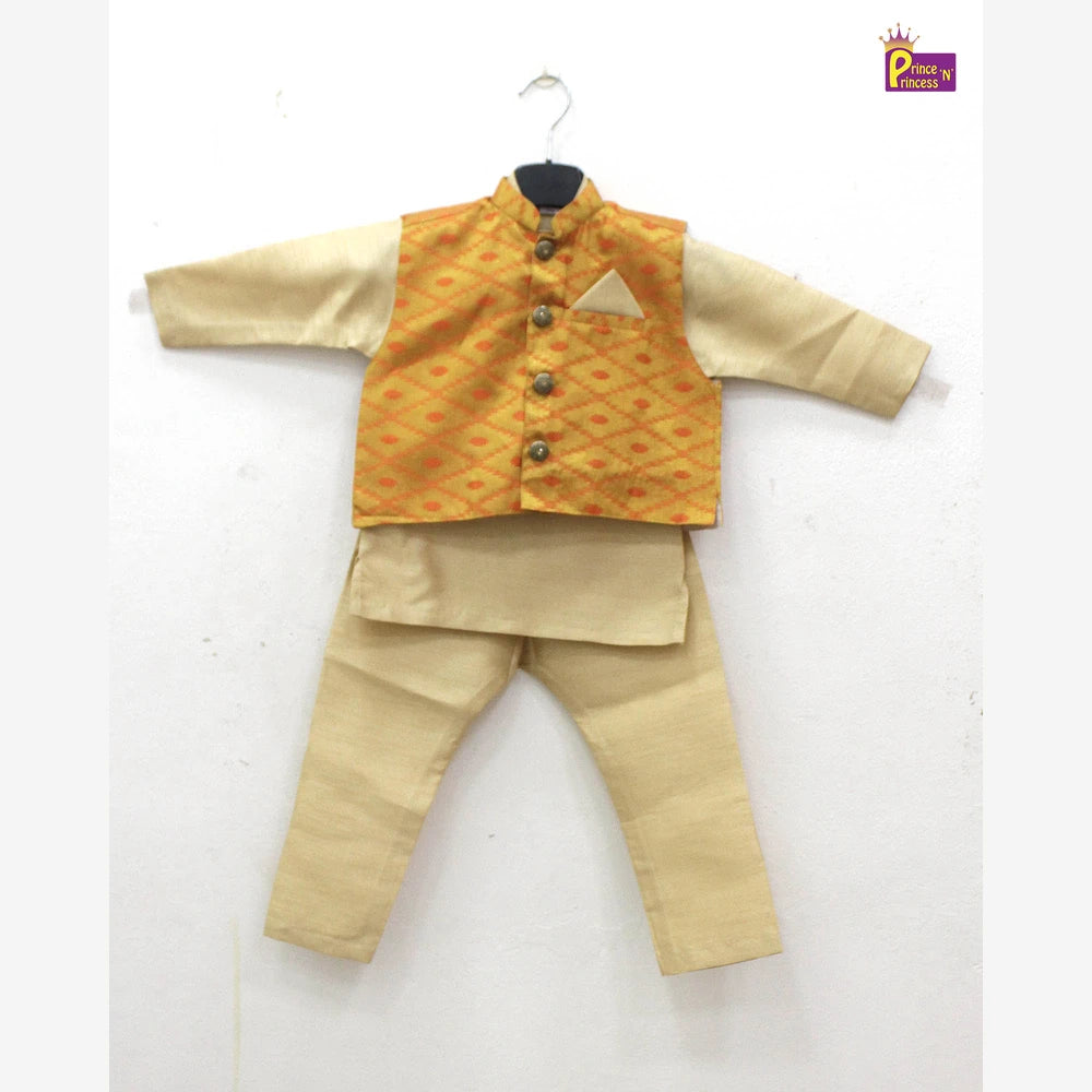 Boys Toddlers Orange Overcoat Sherwani KP170