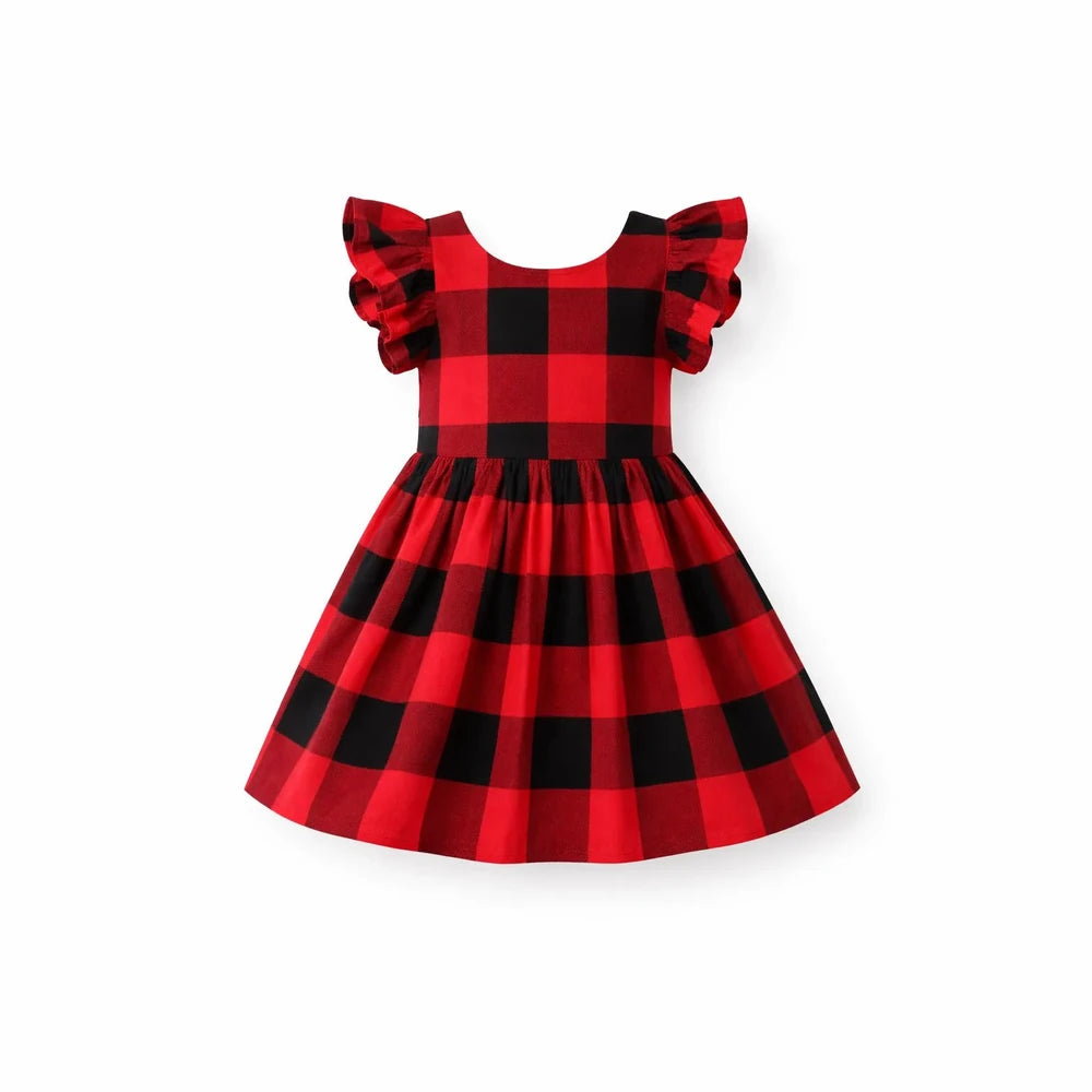 Cotton Black Red Frock in Checks Desgin CF134
