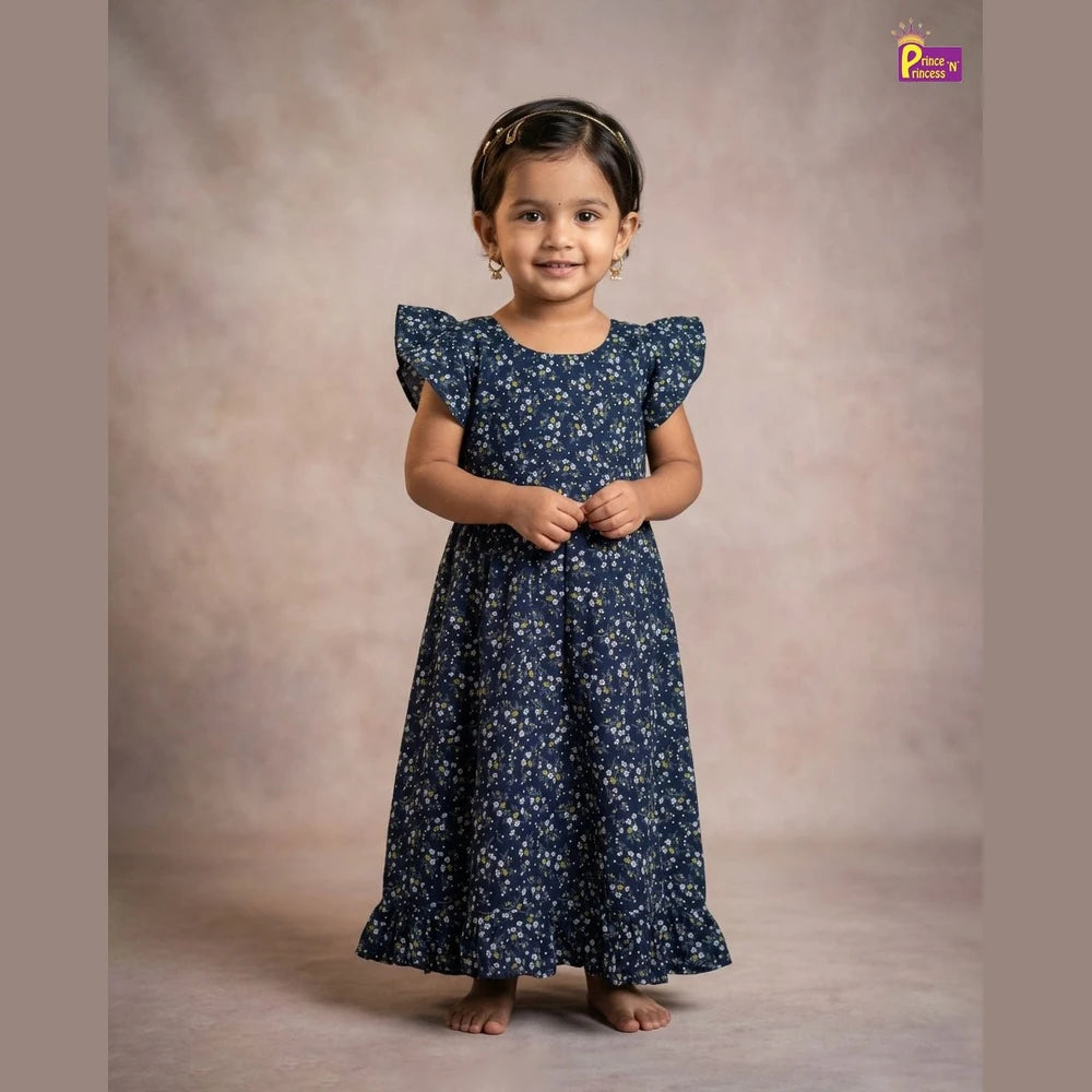 Girls Cotton Frock in Navy CF286
