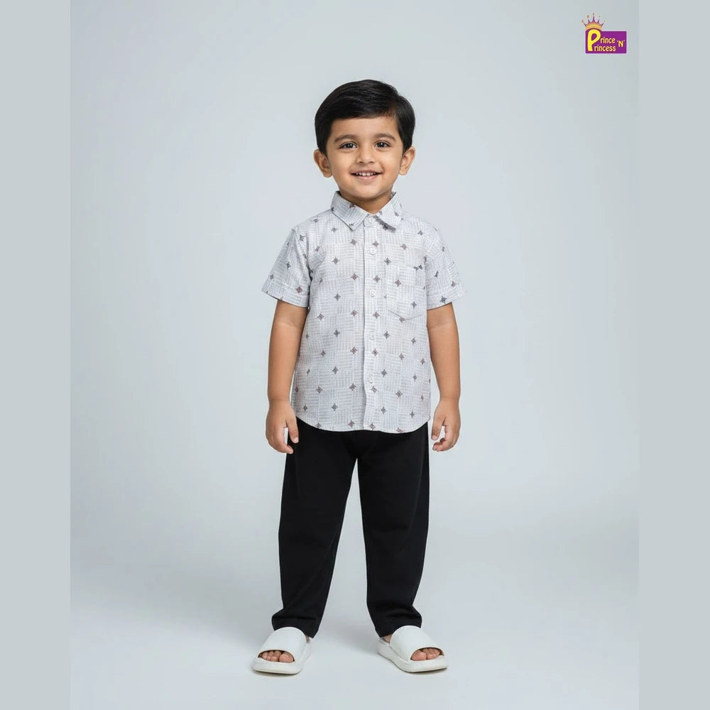 Kids Cotton Half Sleeve Shirt in White Printed ST084