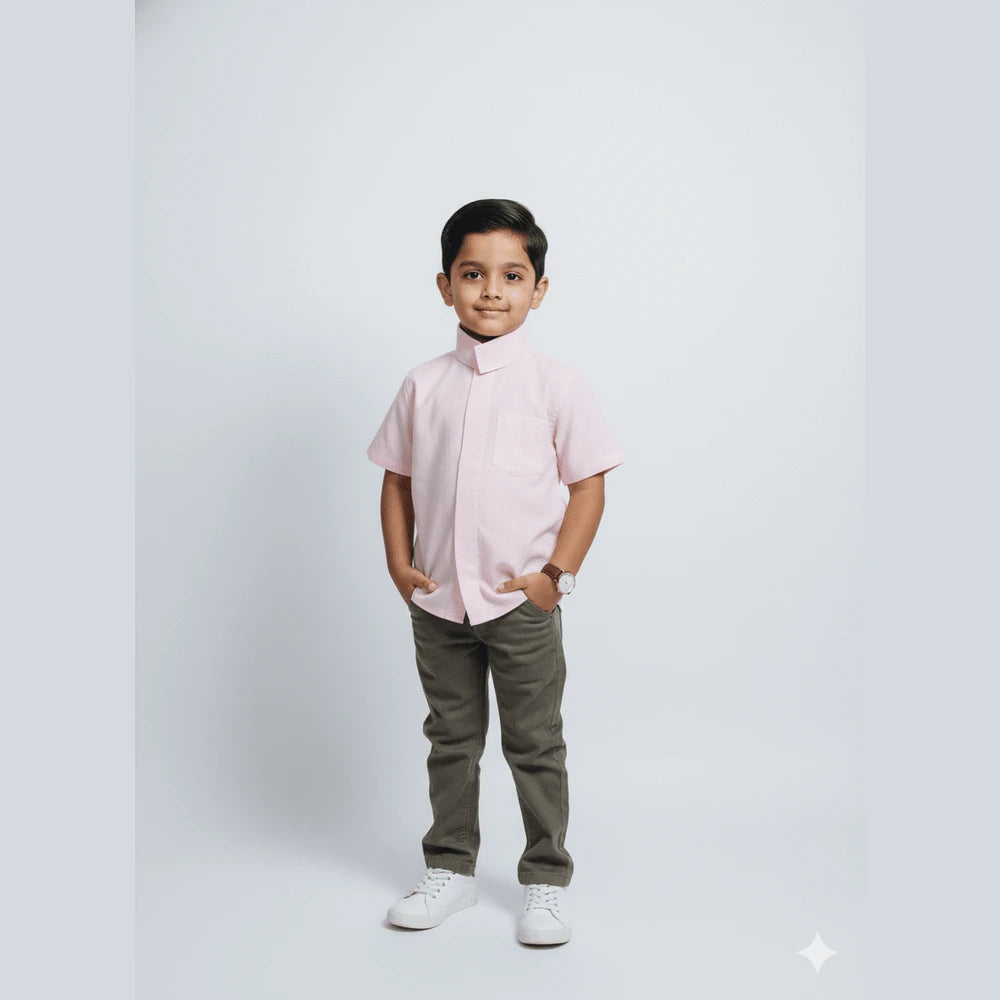 Kids Cotton Pink Plain Half Sleeve shirt ST114