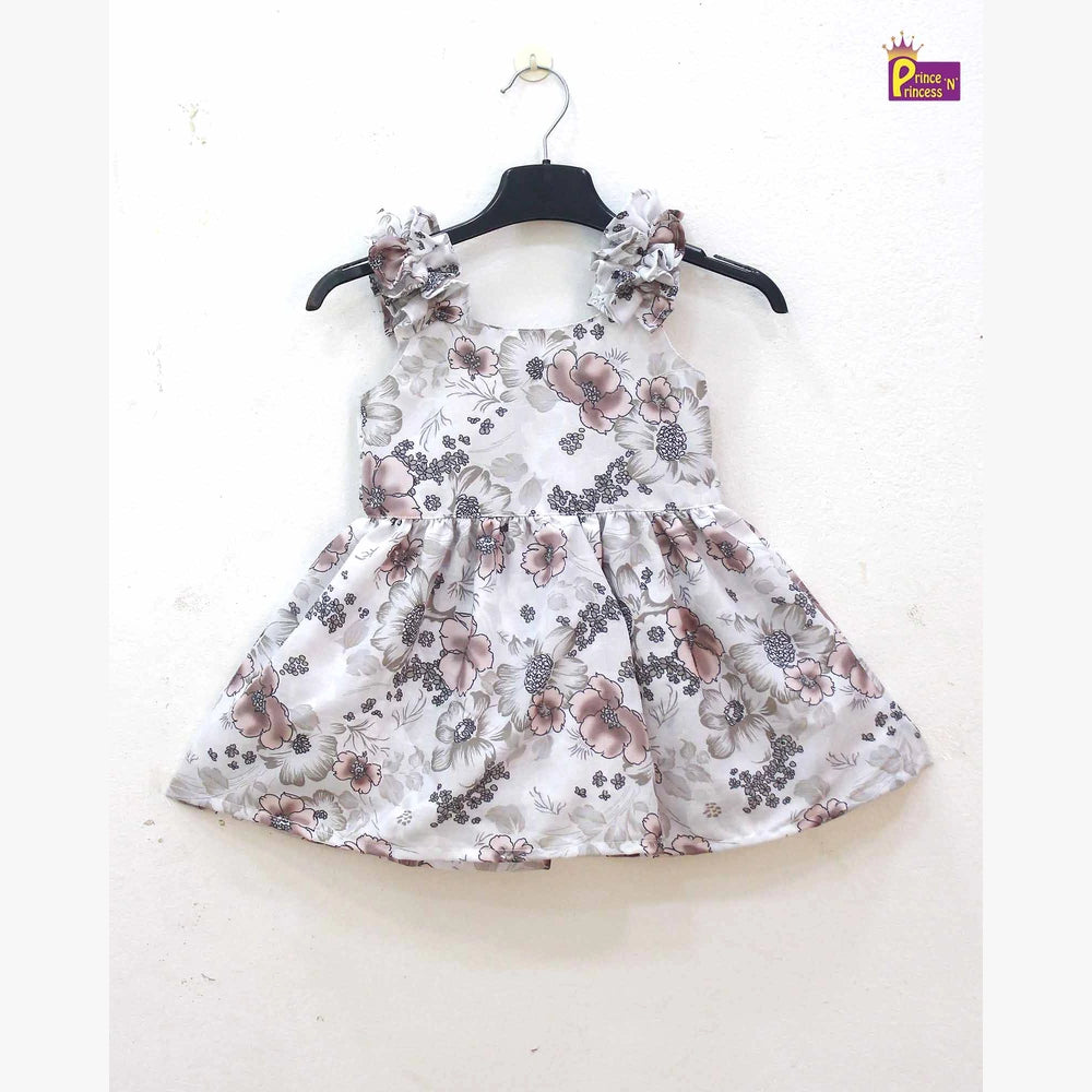 Kids Floral Grey White Cotton Frock CF324