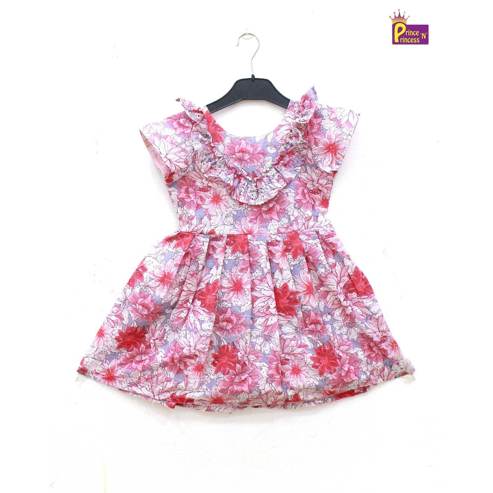 Kids Floral Pink Halfwhite hakoba Frock CF337