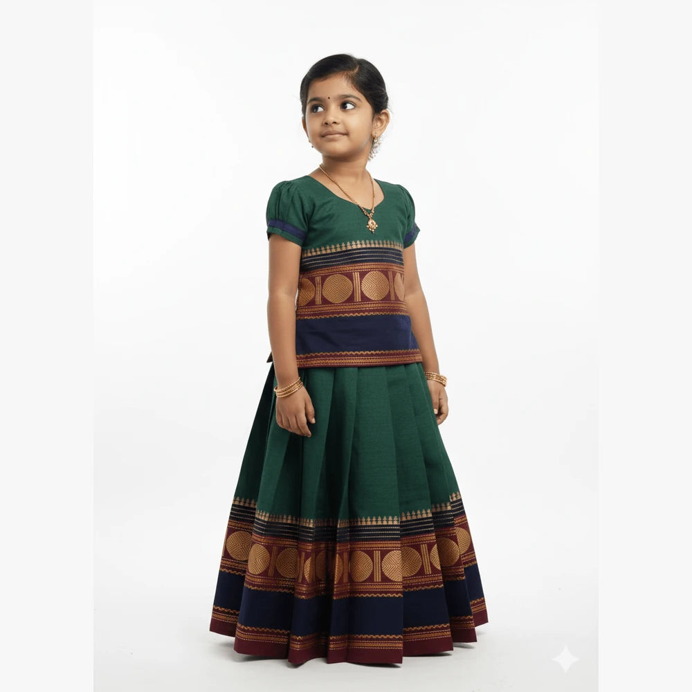 Kids Green Chettinad Cotton Traditional Pavadai Sattai PPP188