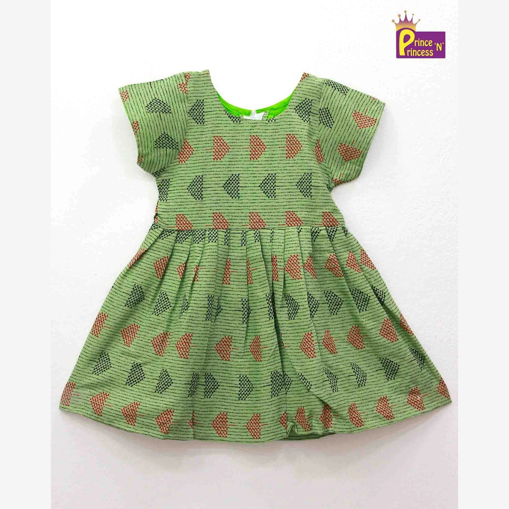 Kids Green Cotton Frock CF177