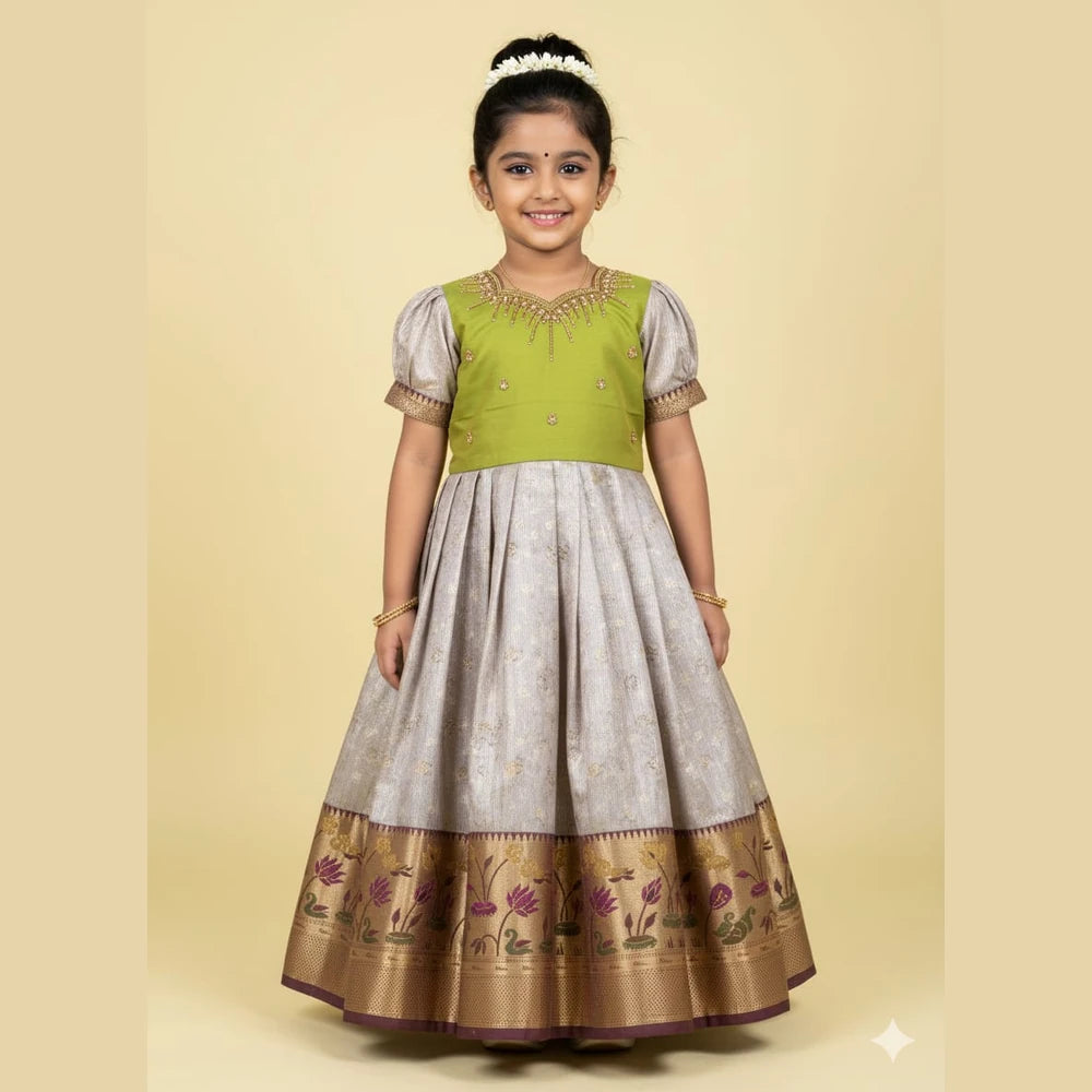 Kids Green Tisue AARI Ethnic Party Gown PG624