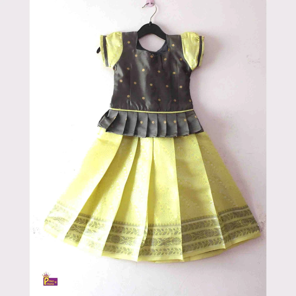 Kids Grey Light yellow Baby Pattu Pavadai PPP1419