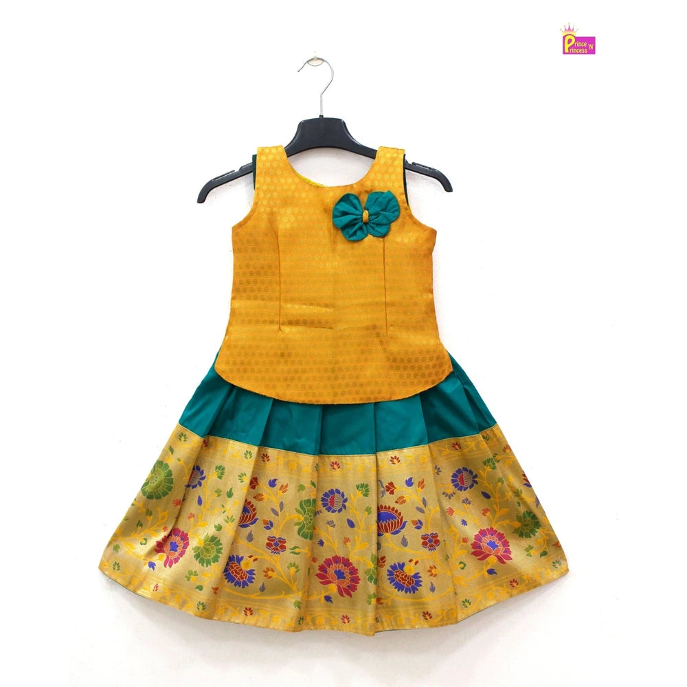 Kids Little Yellow and Green Traditional Pattupavadai PPP1822