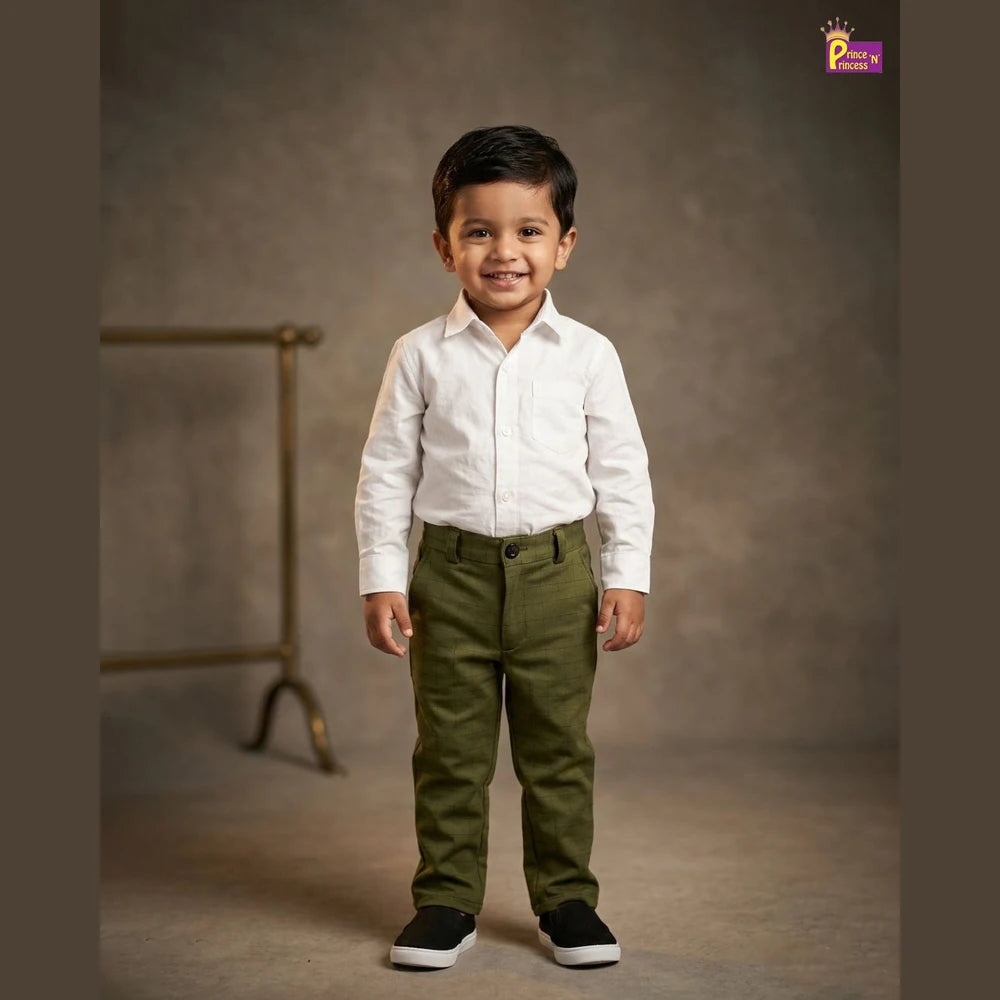 Kids Lycra Full Length Pant in Olive Green PT023