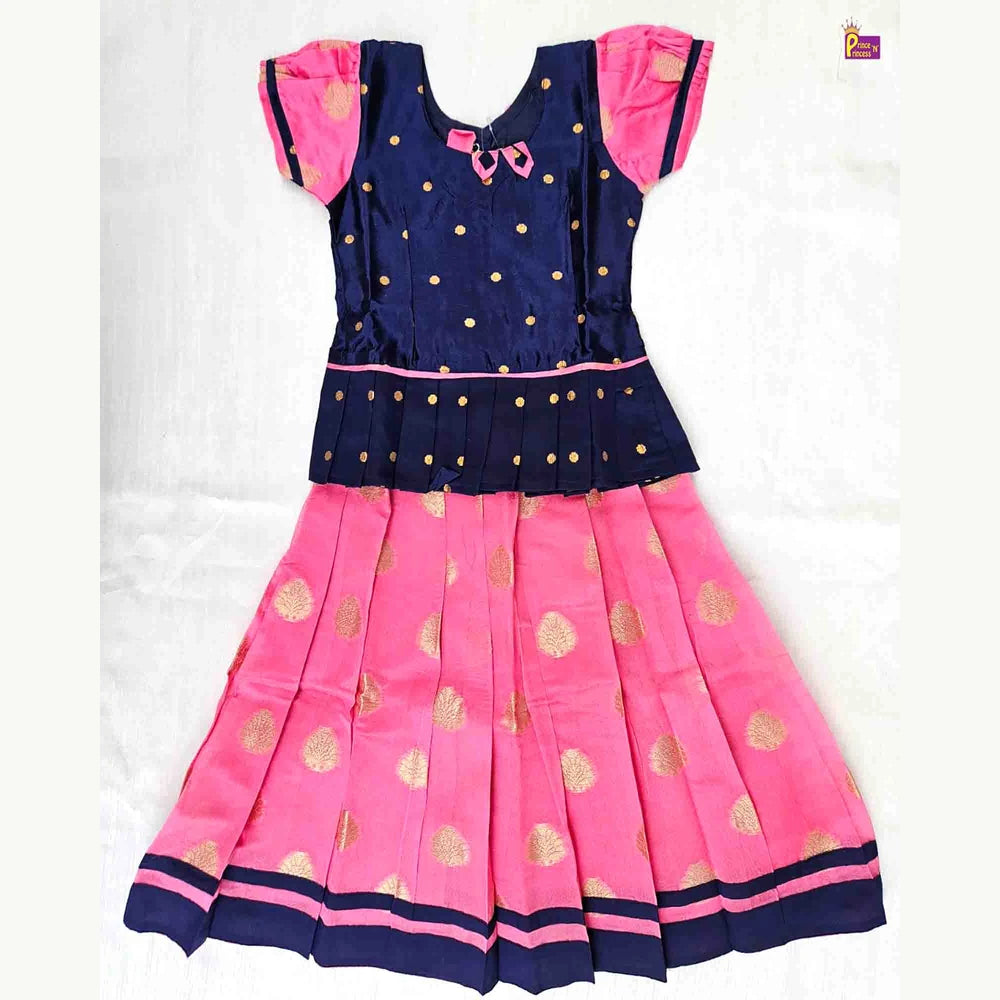 Kids Navy And Pink Traditional Pattu Pavadai PPP1222