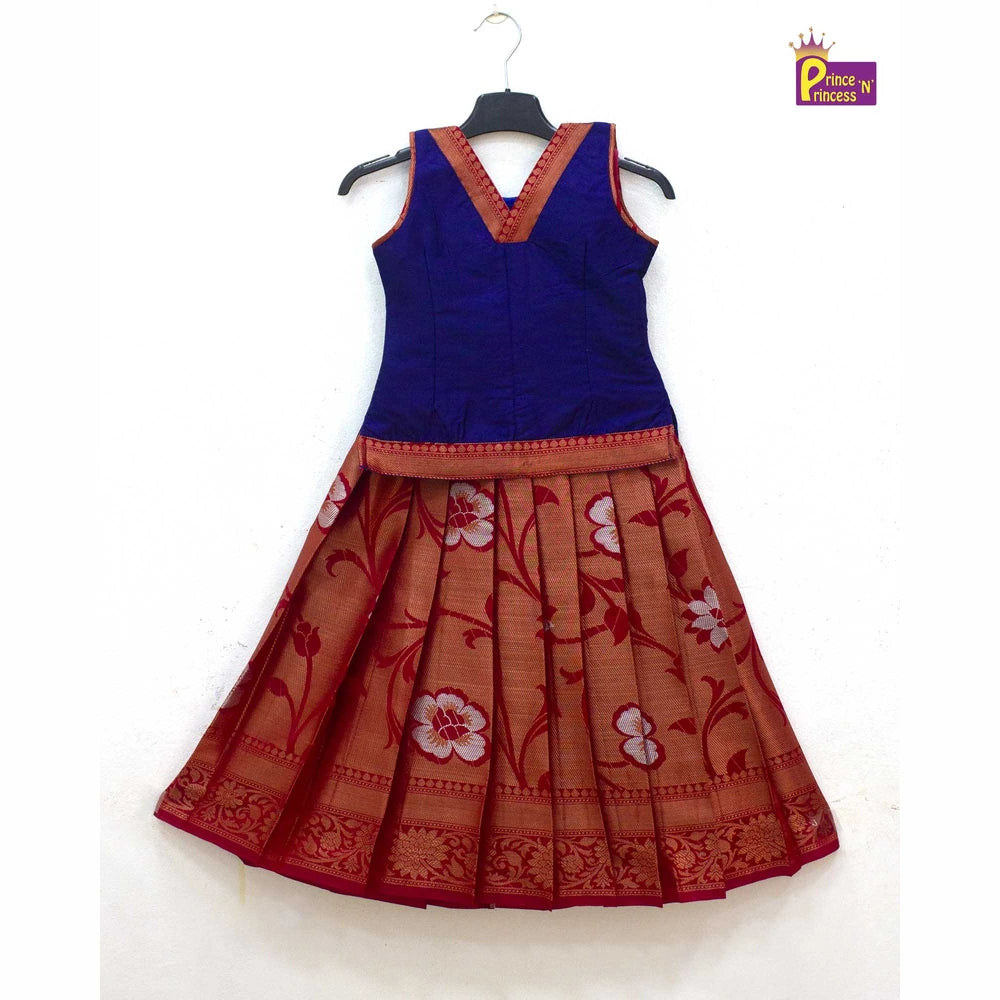 Kids Navy Blue Red Traditional Pattupavadai PPP1844