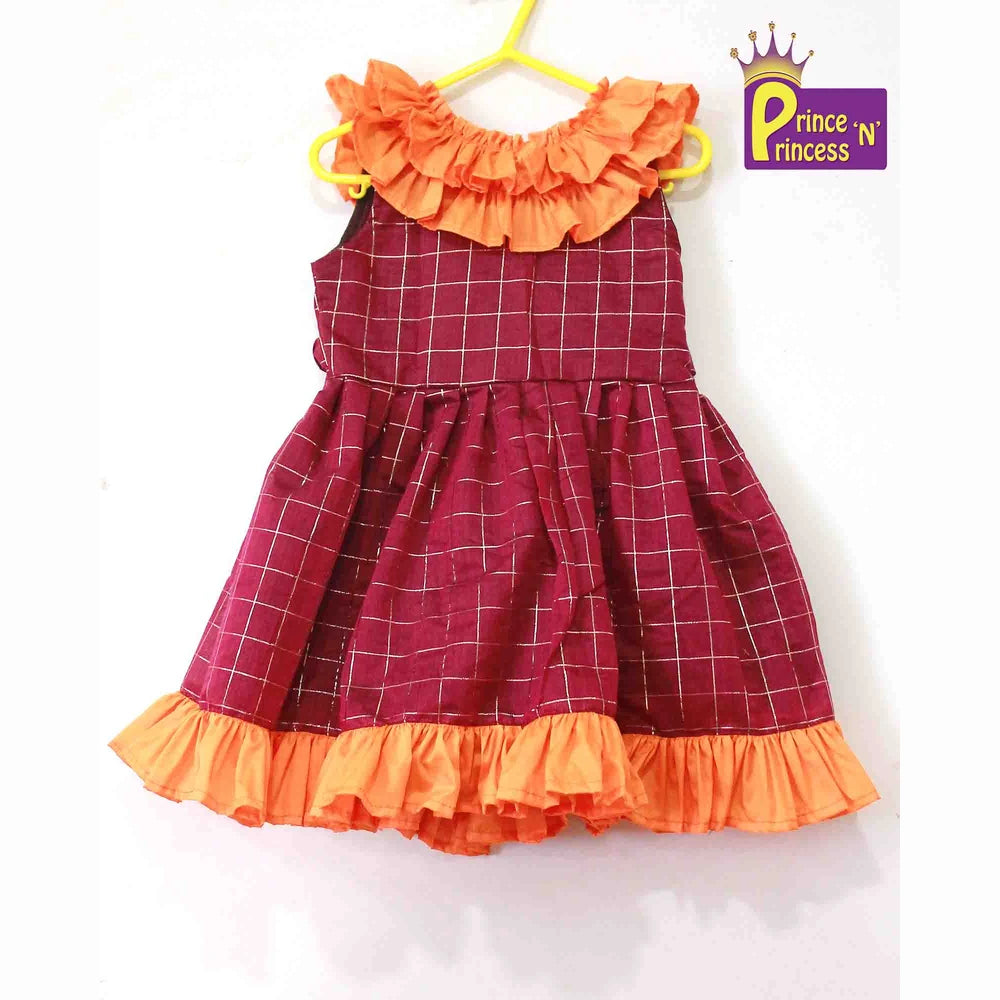 Kids Orange and Whine Party Frock LDF152