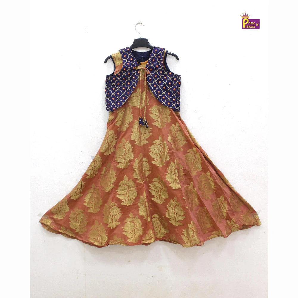 Kids Orange Navy Ethnic Coat Gown PG112