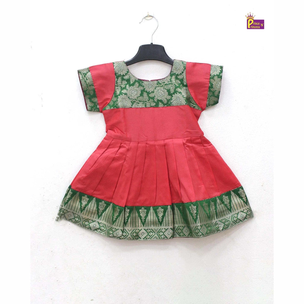 Kids Orange with Green Party Frock LDF331