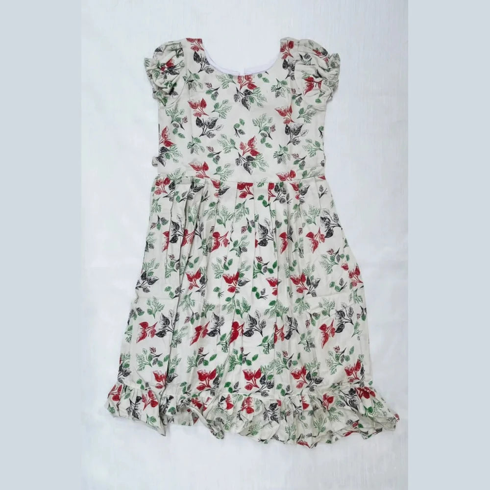 Kids Printed Cotton Frock in Pista Green CF277