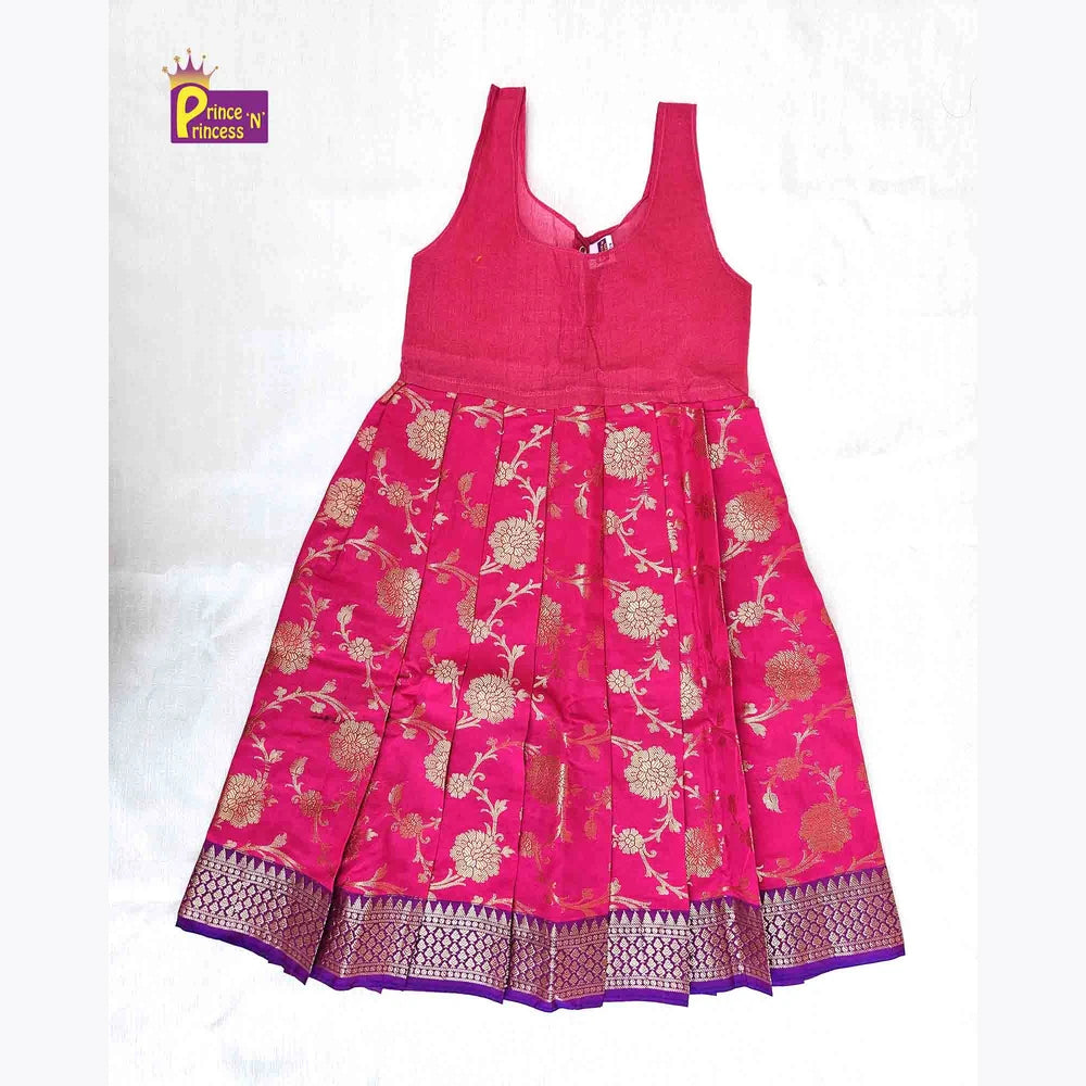 Kids Traditional Green Pink Aari work Pattu pavadai PPP1506