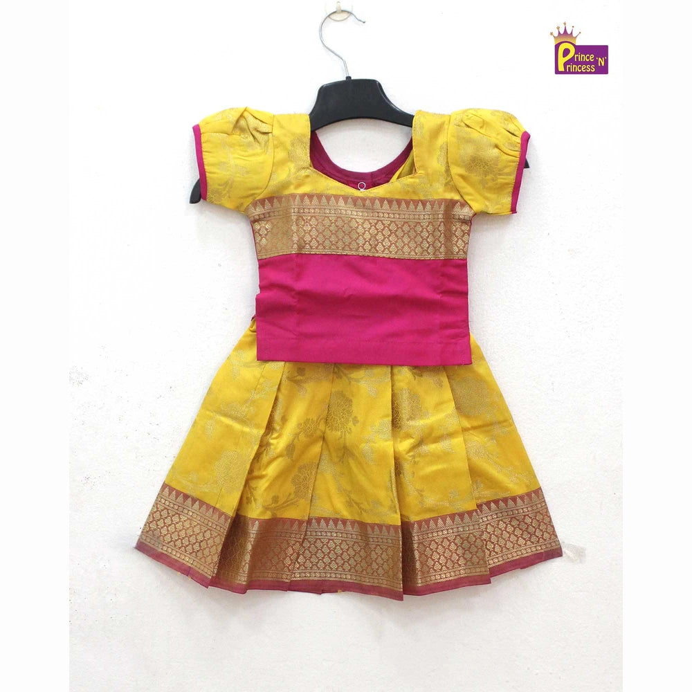 Kids Yellow With Pink Traditional Pattupavadai PPP1323