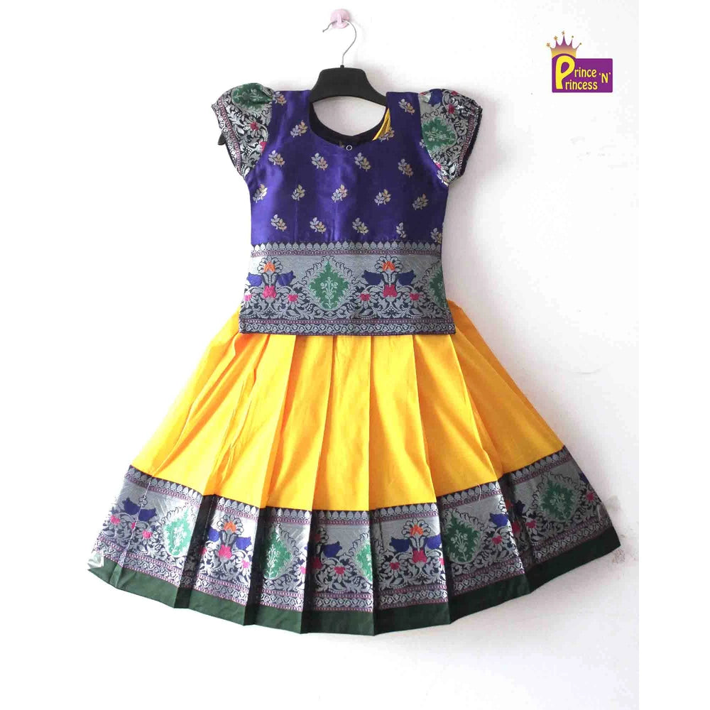 Prince N Princess Kids Violet Mango Yellow Traditional Pattu Pavadai PPP1273