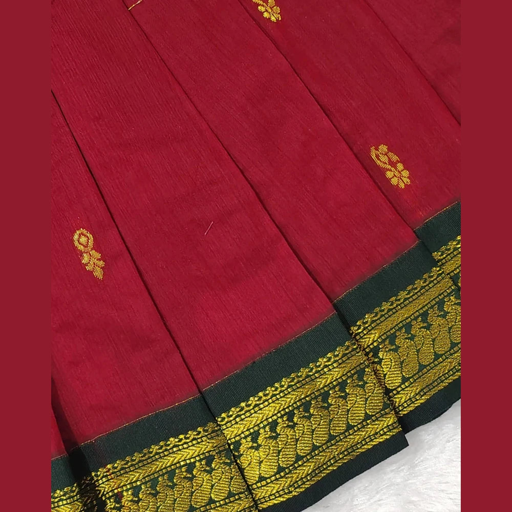 Red Kalyani Cotton Halter Neck Pavadai for Girls - Pongal Wear PPP2168