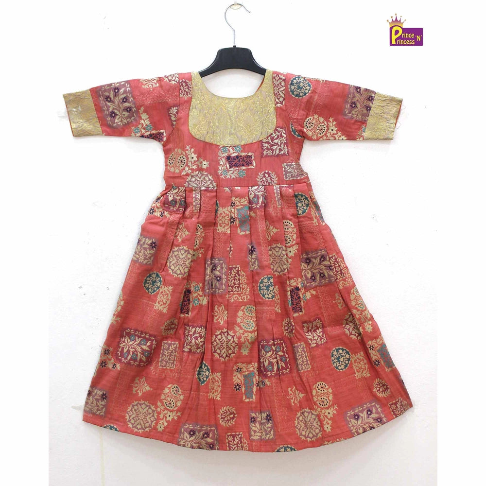 Red skyblue Kids Ethnic Party Gown with Dupetta and Belt PG362