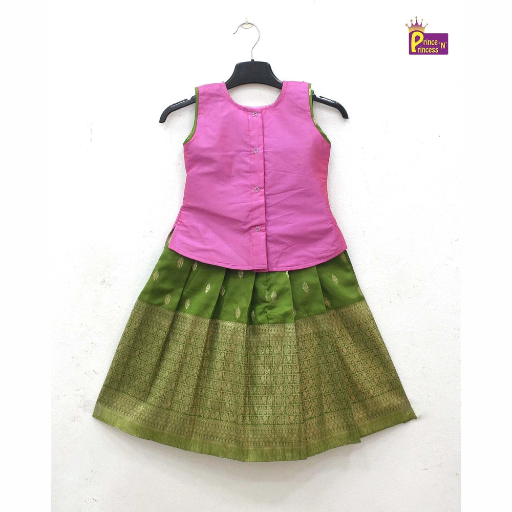Toddlers Pink Green AARI Pattu Pavadai PPP1773