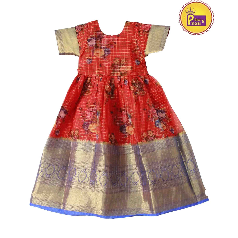 Prince N Princess Red Organza Check Gown PG222