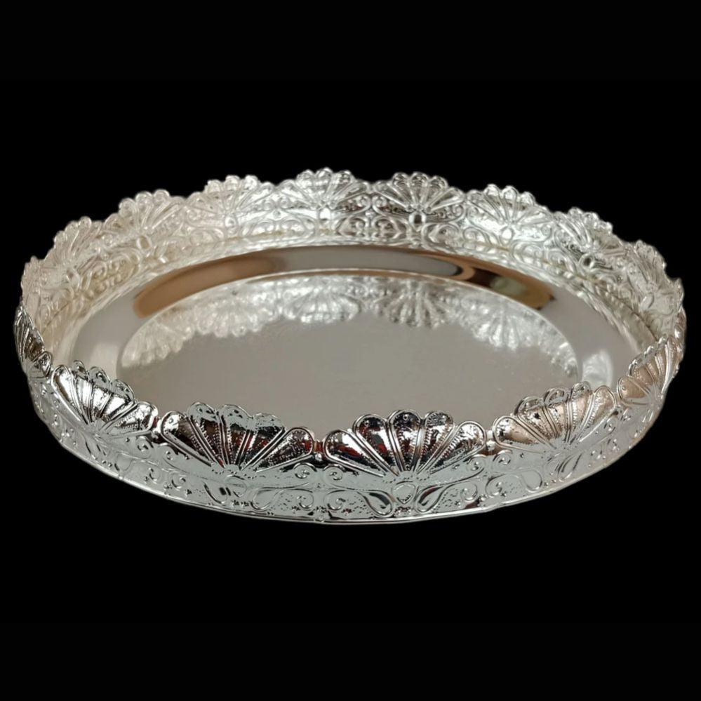 German Silver Tray 12 Inch - Peacock