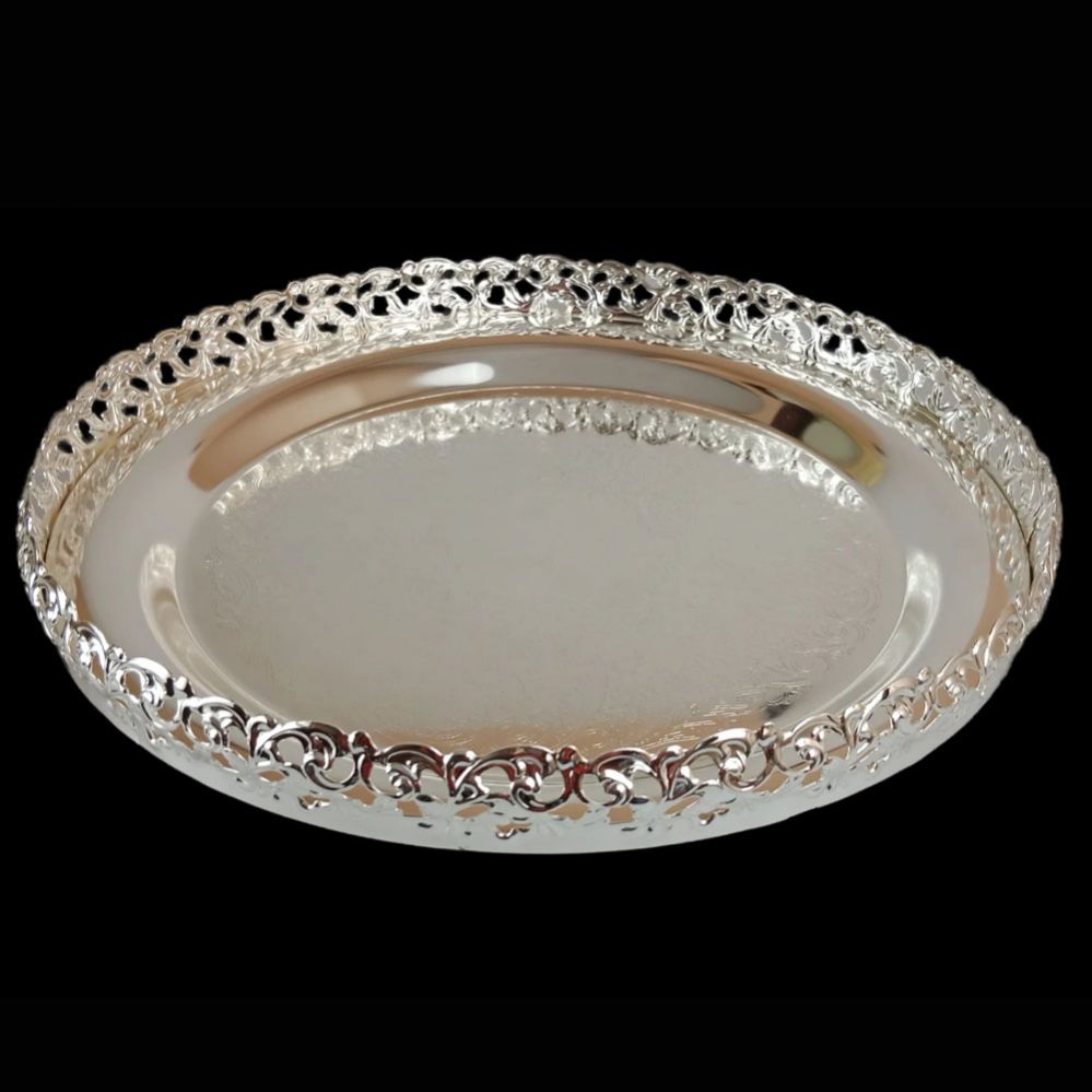 German Silver Tray 12 Inch - Flower