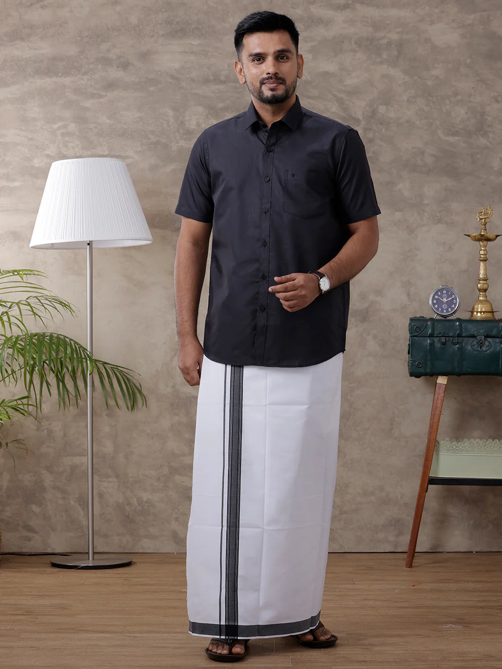 Ramraj's Men's Black Half Sleeve Shirt & Dhoti Set
