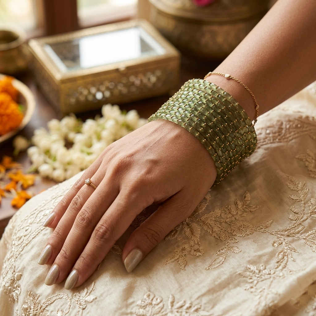 Glass Bangle - Green 10