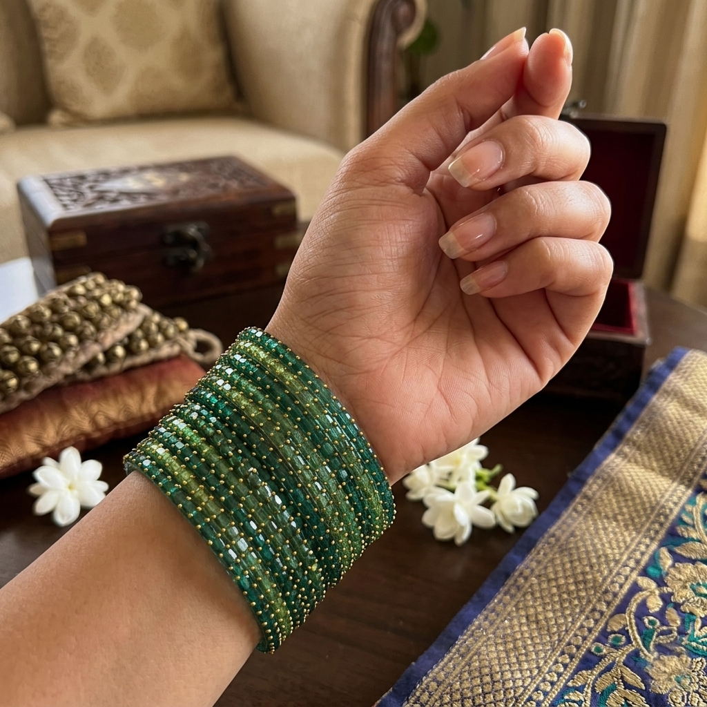 Glass Bangle - Green 13