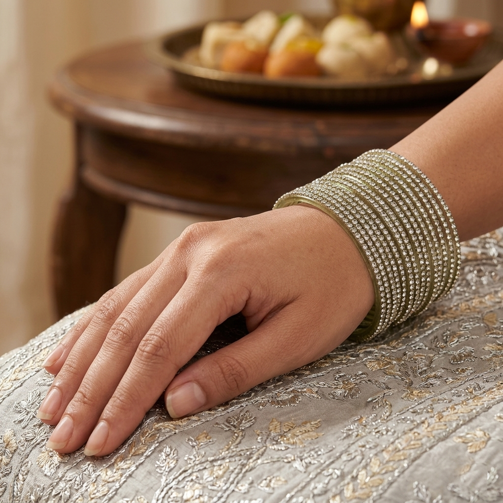 Glass Bangle - Silver 1