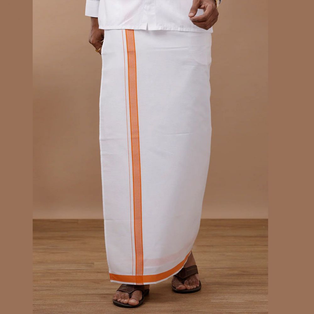 Ramraj's Men's Orange Adjustable Pocket Dhoti with Fancy Border