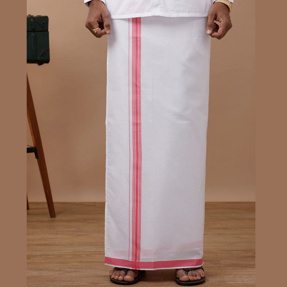Ramraj's Men's Pink Adjustable Pocket Dhoti with Fancy Border