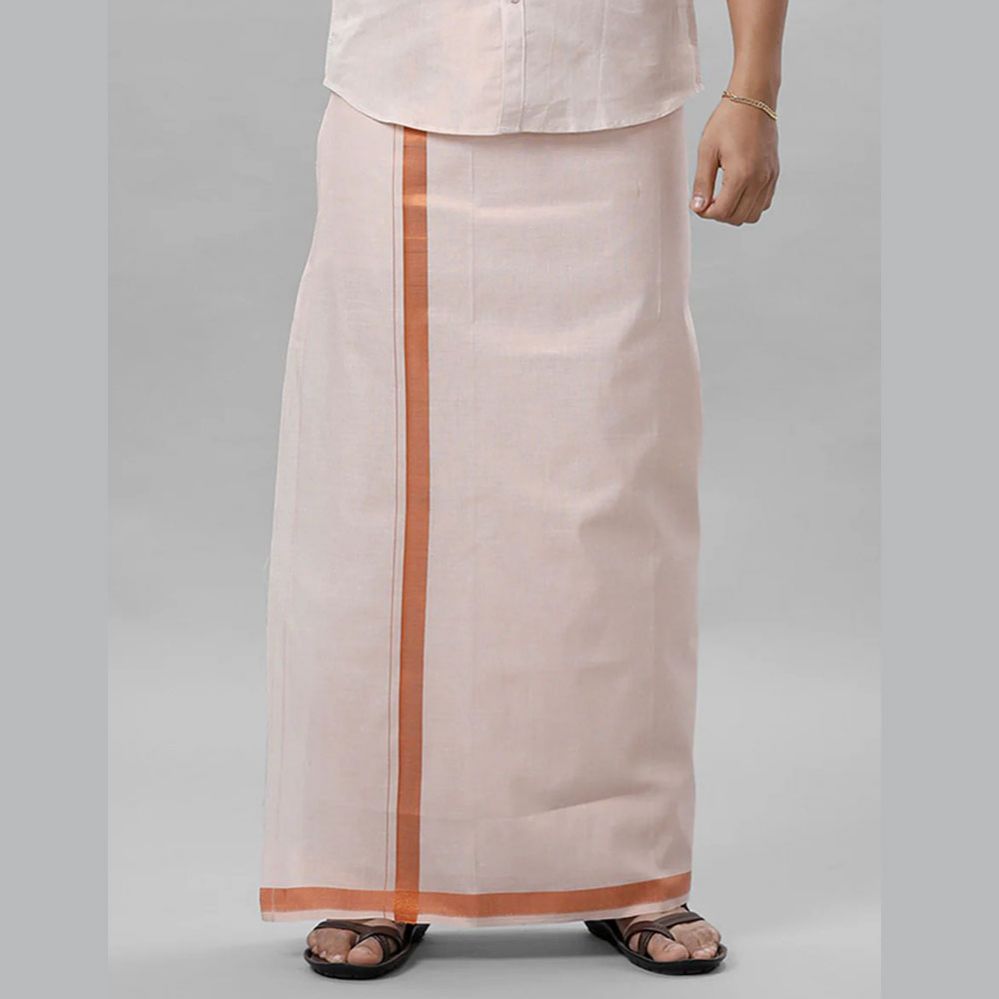 Ramraj's Men's Readymade Tissue Single Dhoti with Jari Border Viceroy Copper