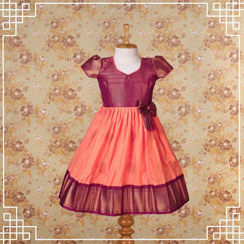 Varnatari's Neon Peach And Wine Purple Ethnic Frock