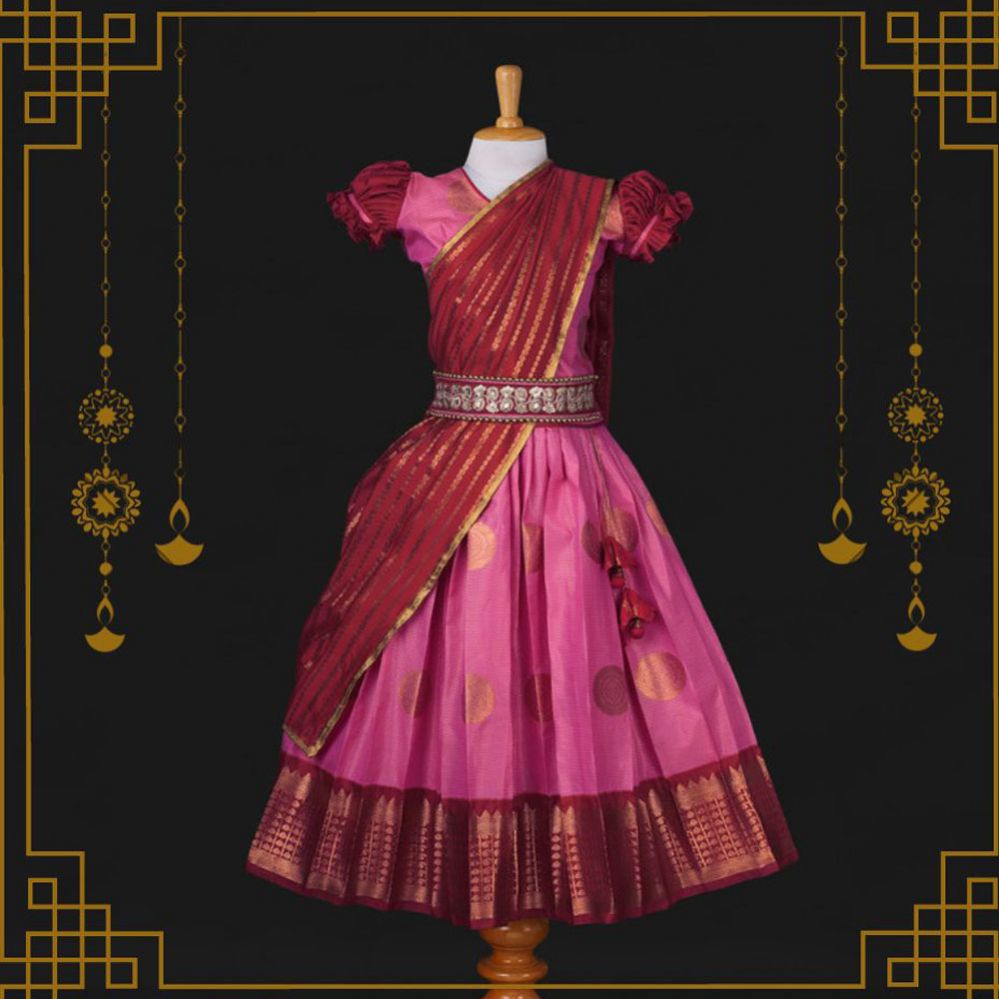 Varnatari's Rose Pink And Red Lehenga Set